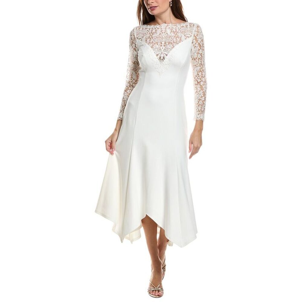 Tadashi Shoji Womens Lace Sleeve Midi Dress, Ivory